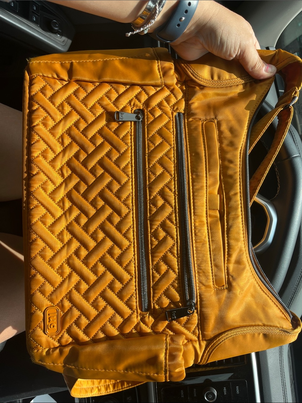 lug Quilted Shoulder Bag in Mustard